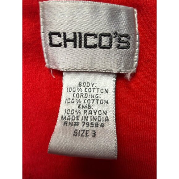 Chicos Red Floral Embroidered Short Sleeve V-Neck Top Size XL - Picture 5 of 5